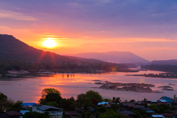 Landscape of the Mekong River at sunrise.