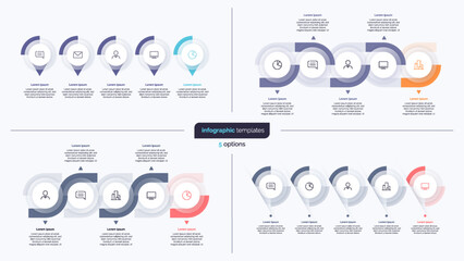 Set of five step business infographic design templates. Vector illustration