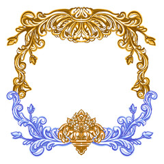 Azulejo frame tile - Portuguese Dutch and oriental tile in shades of blue colors. Baroque Vector mosaic. Capri Maiolica. Delft Blue and White. Rococo ornament