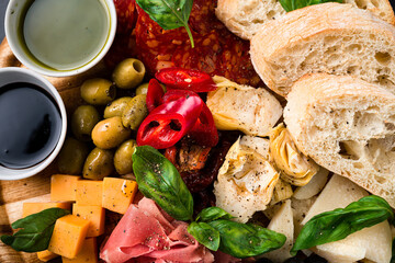 Antipasto catering platter with salami and cheese