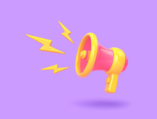 Cartoon megaphone isolated on purple background. Clipping path included