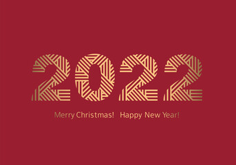 Modern Greeting card. Happy New Year 2022. Merry Christmas. Red background. Vector.