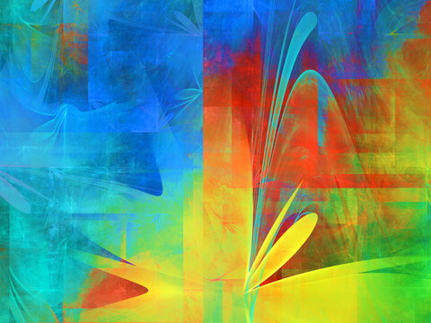 Imagen de arte digital fractal consistente en líneas elípticas y trazados rectos en una composición abstracta en colores vivos.