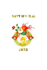 しめ飾りと虎のかわいいイラストのおしゃれな年賀状　寅年　2022