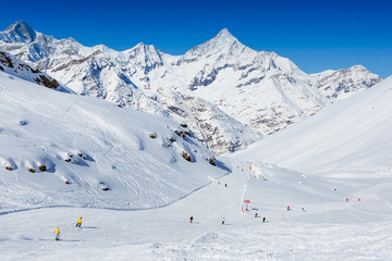 Fototapeta na wymiar Slope on the skiing resort Zermatt. Swiss Alps