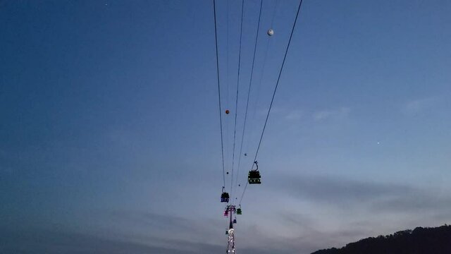 Video shooting of cable car with night view and illumination decoration