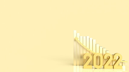 The gold number 2022 and chart for business concept 3d rendering.