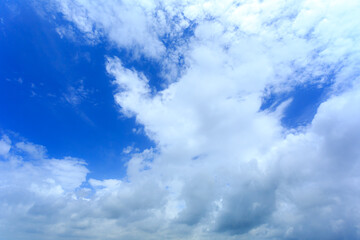 Clouds and bright blue sky background, panoramic angle view