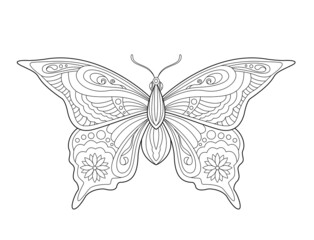 Butterfly coloring page. Black and white line art. Coloring book for adults.