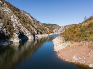 Fototapeta na wymiar Uvac Special Nature Reserve, Uvac River Canyon with beautiful meanders between Zlatar and Zlatibor Mountains in Serbia