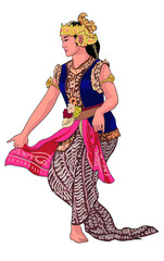 Drawing serimpi dance, yogyakarta, Indonesian traditional dance, art.illustration, vector