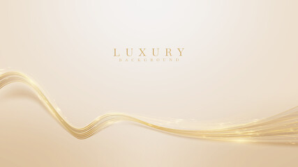 Gold curve line on pastel cream color with glitter light effects elements, 3d style luxury background.
