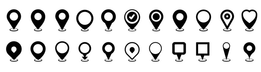 Map pin icon. location pin place marker. Location icon. Map marker pointer icon set. GPS location symbol collection.  Modern map markers. Vector icon isolated on transparent background.