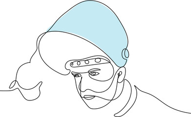 Welder mounts in the trunk pipeline electrochemical protection Vector illustration. Young man welder in brown uniform welding mask and welders leathers weld metal