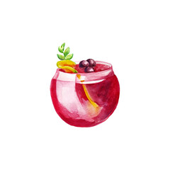 watercolor illustration. isolated on white background. drink in glass