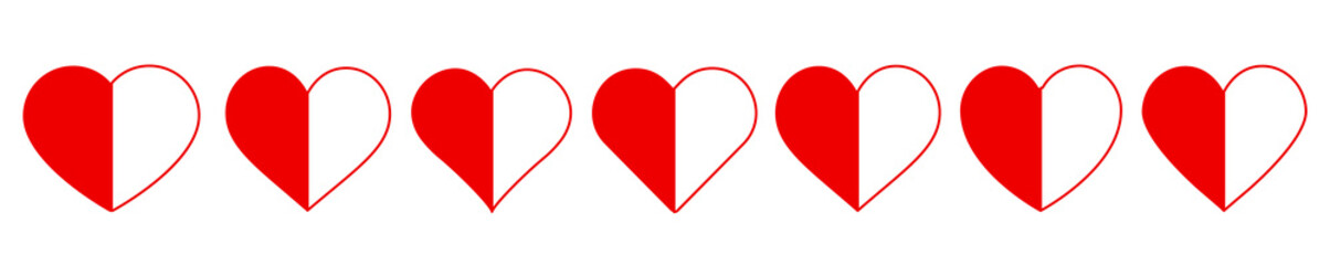 Red heart icons set. Love sign. Stock Vector.	