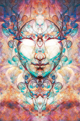 beautiful ornamental face on abstract background.