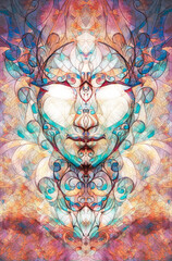 beautiful ornamental face on abstract background.
