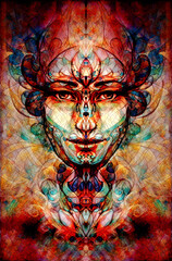 beautiful ornamental face on abstract background.