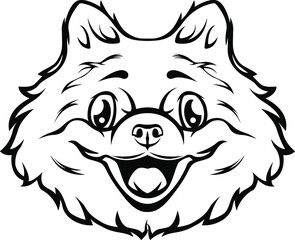 Black and white hand drawn face of spitz . Mascot illustration. Dog tattoo art