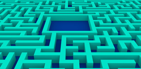 3d illustration. The maze isolated on blue background.