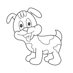 Simple coloring page. Cartoon puppy, vector illustration of cute dog, coloring book for children