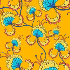 Schilderijen op glas Watercolor seamless pattern with folky flowers and leaves in ethnic style. Floral decoration. Traditional paisley pattern. Textile design texture.Tribal ethnic vintage seamless pattern. © Natallia Novik
