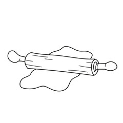 Simple coloring page. Coloring book for kids. Kitchen - Rolling pin and dough. Vector Illustration