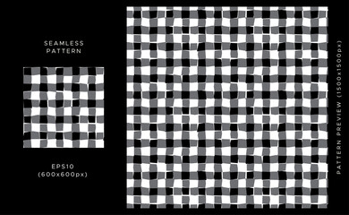 Buffalo Check Plaid Seamless Pattern. Black design on a light background. Trendy textile, fabric, wrapping. Modern stylish abstract texture. Vector illustration.