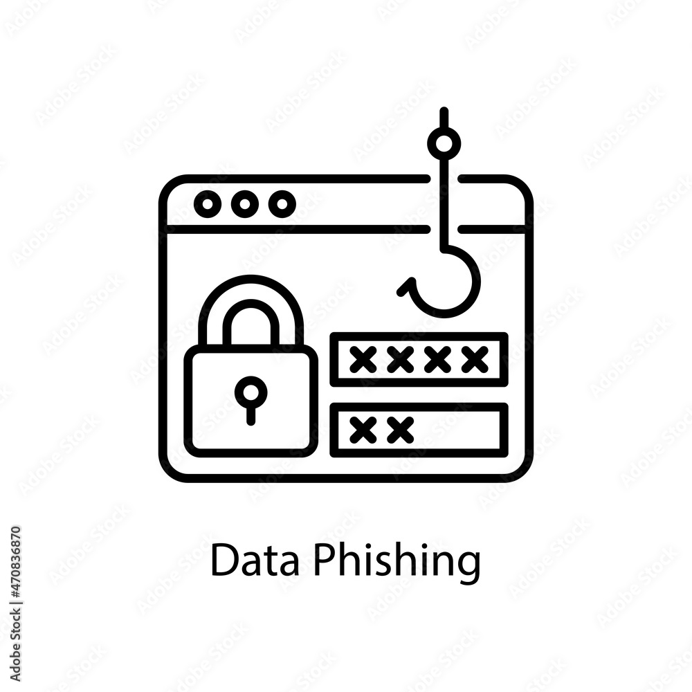 Poster data phishing vector outline icon design illustration. web and mobile application symbol on white ba