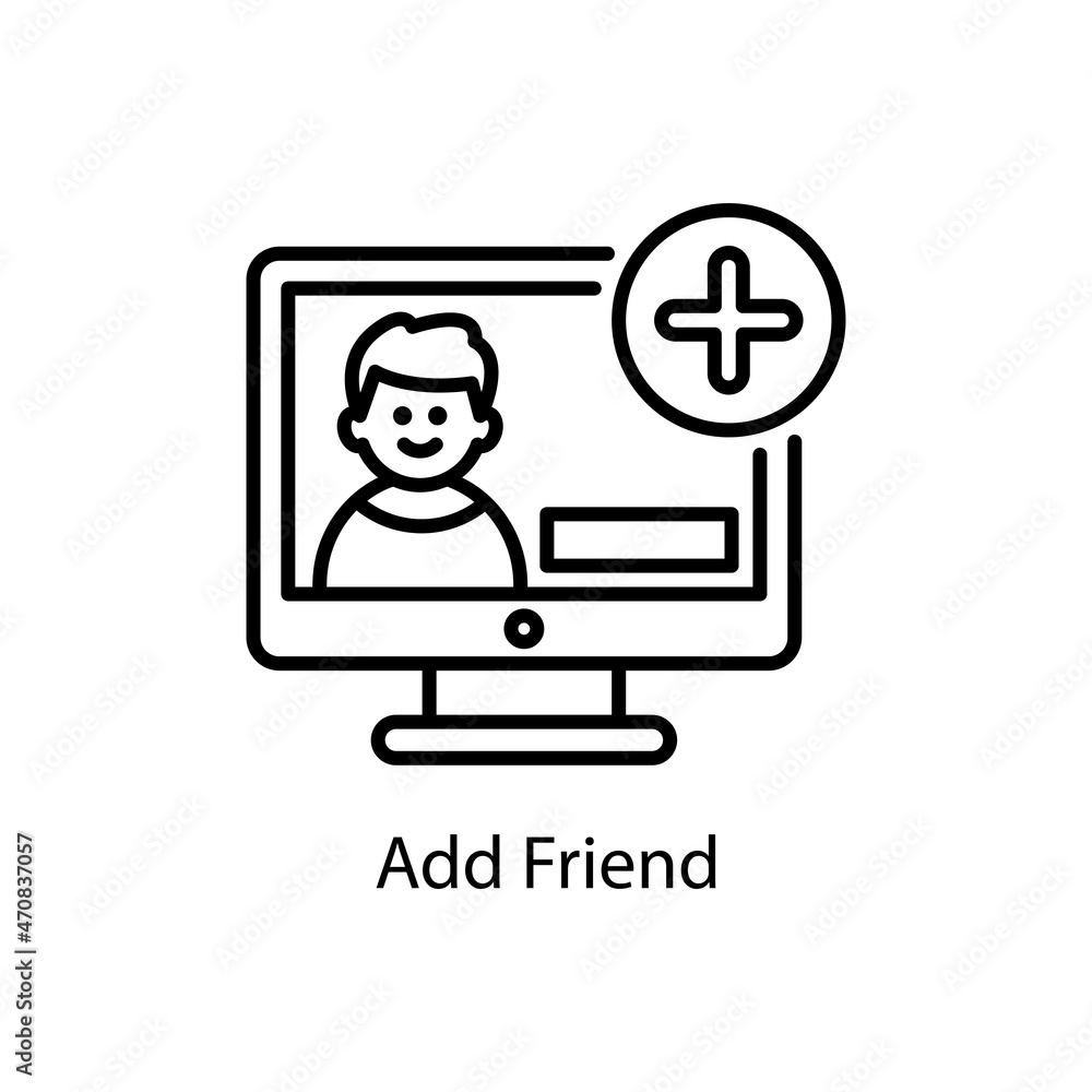 Poster add friend vector outline icon design illustration. web and mobile application symbol on white backg