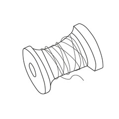 Simple coloring page. Hand drawn vector illustration wooden spool thread, coloring book