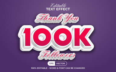 Editable text effect thank you 100k followers style theme.