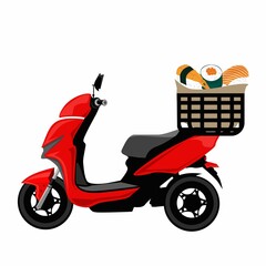 Vector illustration delivery japanese foods scooter