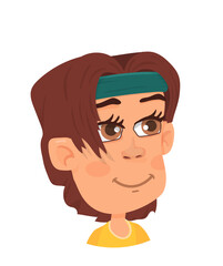 Cartoon boy avatar. Cute kid with brown hair. Child portrait
