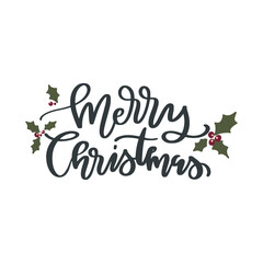 Merry Christmas hand lettering. Brushpen illustration for posters, banners, cards, ads. Isolated modern calligraphy  on white background