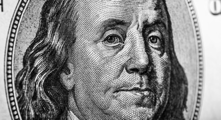 Benjamin Franklin's head on one hundred dollar banknote