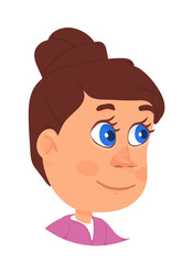 Cute girl portrait. Cartoon kid with big blue eyes