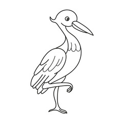 Simple coloring page. Cute funny cartoon style coloring bird illustration. Stork, heron