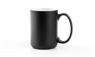 Black ceramic cup with white inside on a white background