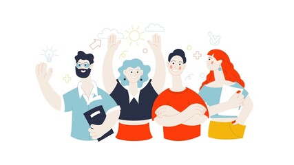 The composition with businesslike, modern young people