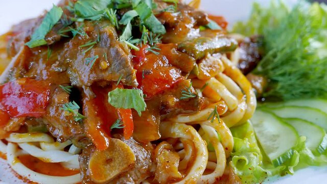 Lagman - uzbek dish with noodles and meat