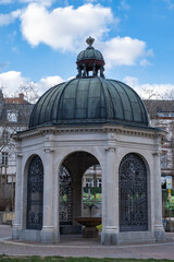 View of the Kochbrunnen in the old town of Wiesbaden / Germany 