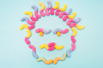 Face made of gummy worms