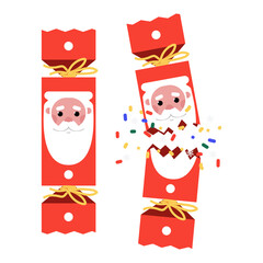 Christmas cracker with Santa Claus face vector cartoon illustration isolated on a white background. - obrazy, fototapety, plakaty