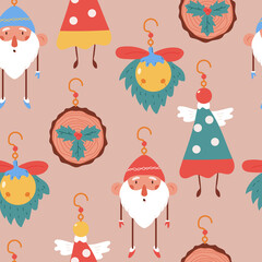 Christmas tree hanging decoration vector cartoon seamless pattern background for wallpaper, wrapping, packing, and backdrop.