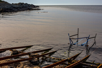 Fototapeta na wymiar Sinemoretz, Bulgaria, fishing equipment left near the fishermen village at the shores of Black Sea