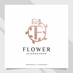 Flower logo design with initial letter F with unique concept