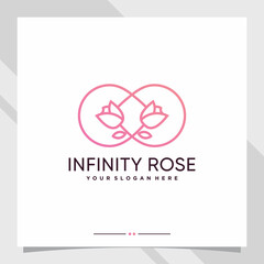 Infinity and rose flower logo design with line art style