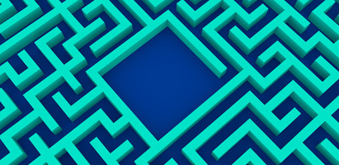 3d illustration. The maze isolated on blue background.